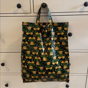 Harrods Vintage Iconic Yellow and Green Bear Pattern PVC Coated Tote Made in UK